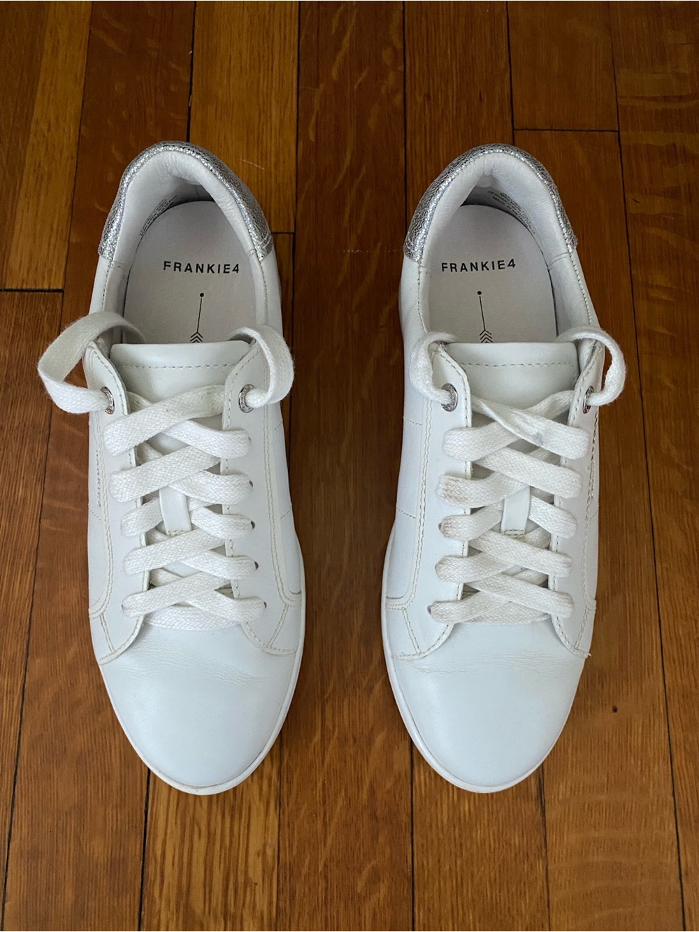 Women's White Leather Sneakers with Silver Heel